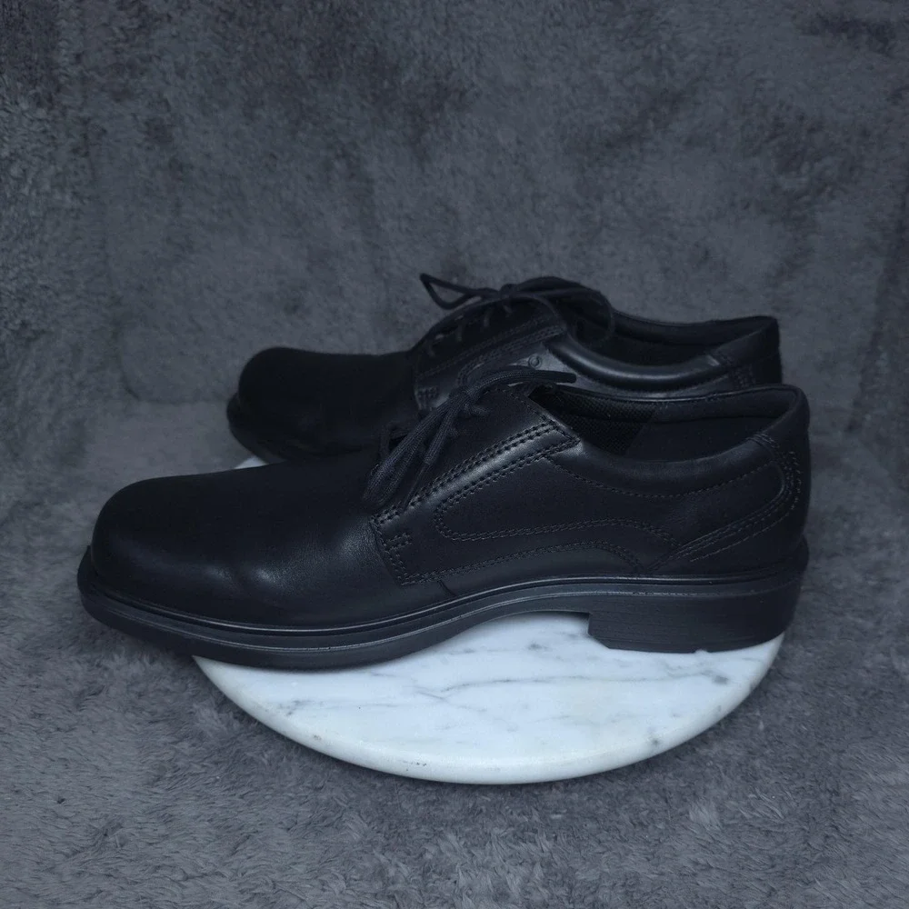 ECCO Shoes Mens 9.5 Black Leather Derby Oxford Dress Comfort Square Toe